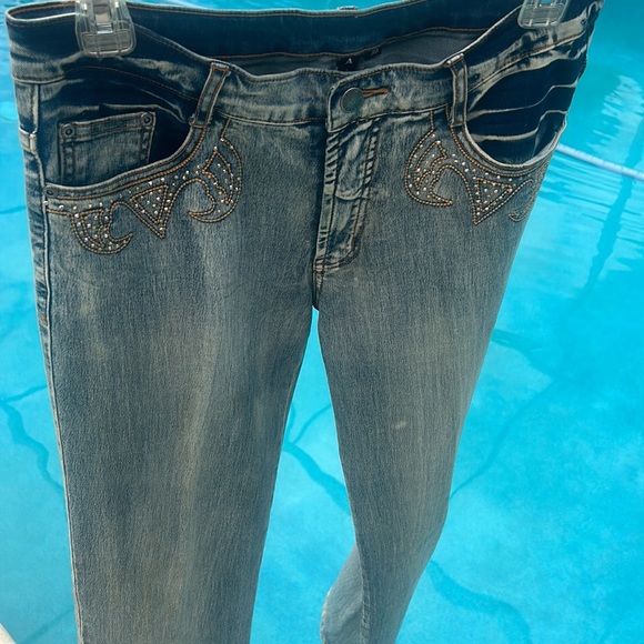 AZI Nordstrom Jeans Embellished Sparkle Bling Western Country Wide Leg sz 30 EUC - Picture 16 of 17